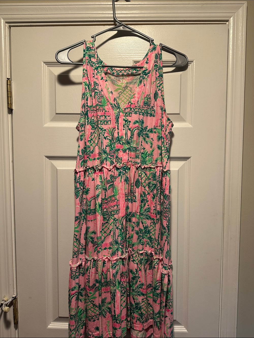 Lilly Pulitzer Pink and Green Tropical Print Sleeveless Maxi Dress